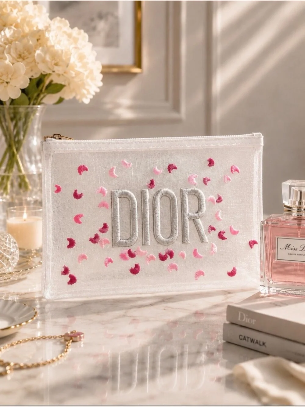 GWP Dior Beauty White Cosmetic Pouch w/ Embroidery